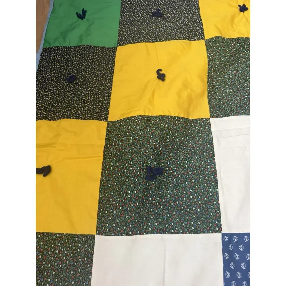 Vintage Handmade Patchwork Quilt Hand Tied Patchwork 76x61